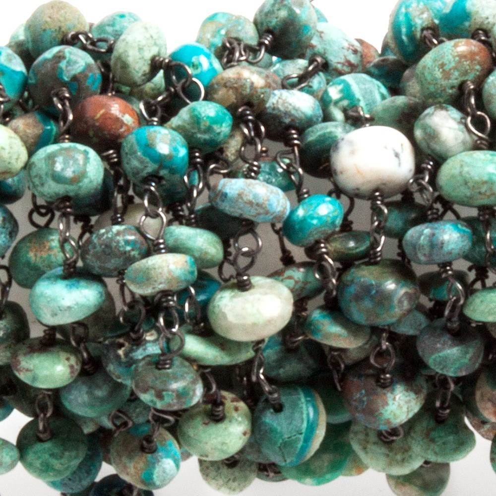 6mm Chrysocolla plain rondelle Black Gold plated Chain by the foot 33 beads