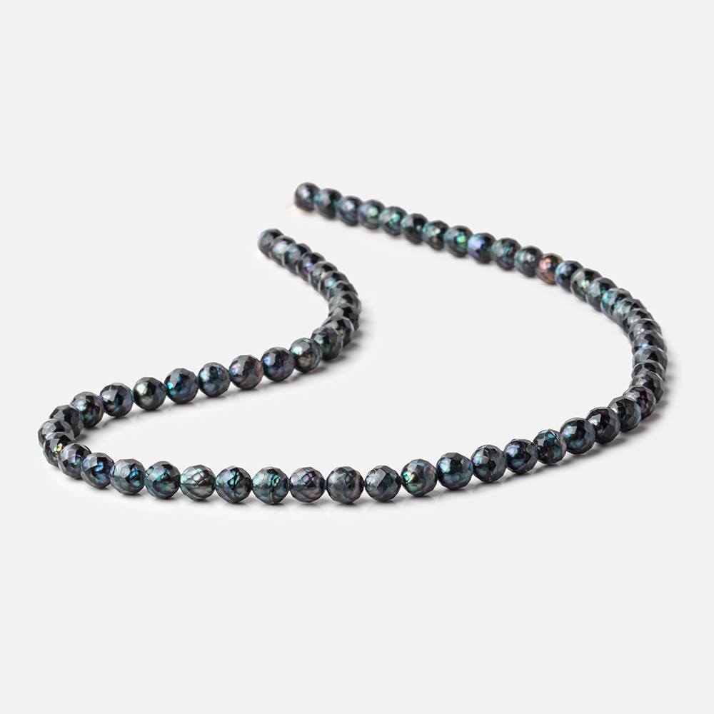 6mm Dark Teal Faceted Round Freshwater Pearls 15.5 inch 63 pieces