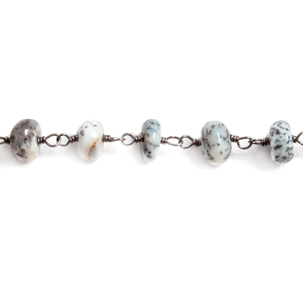 6mm Dendritic Opal plain rondelle Black Gold plated Chain by the foot 35 beads