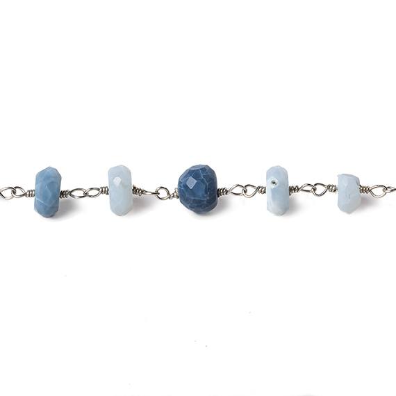 6mm Owyhee Denim Blue Opal faceted rondelle Silver Chain by the foot 30 pcs