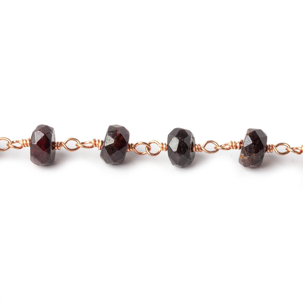 6mm Garnet faceted rondelle Rose Gold Chain by the foot 30 pieces