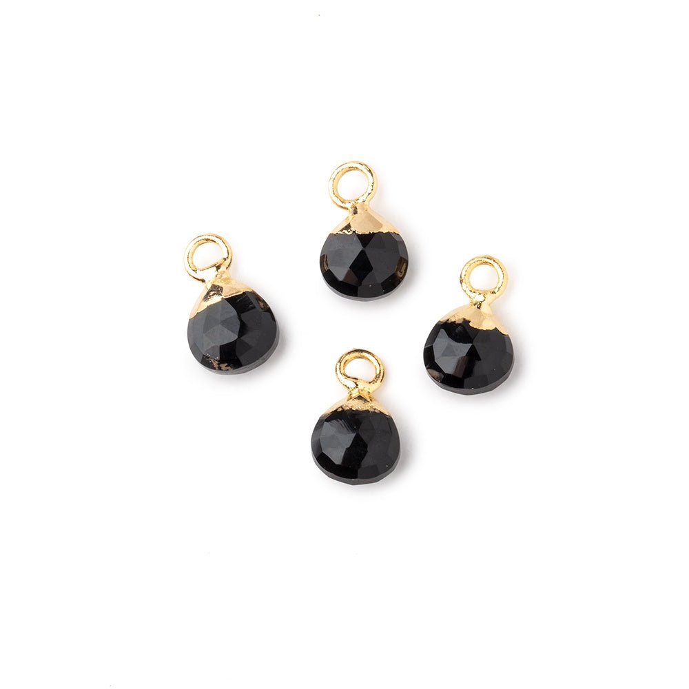 6mm Gold Leafed Black Onyx Faceted Heart Set of 4 Pendants