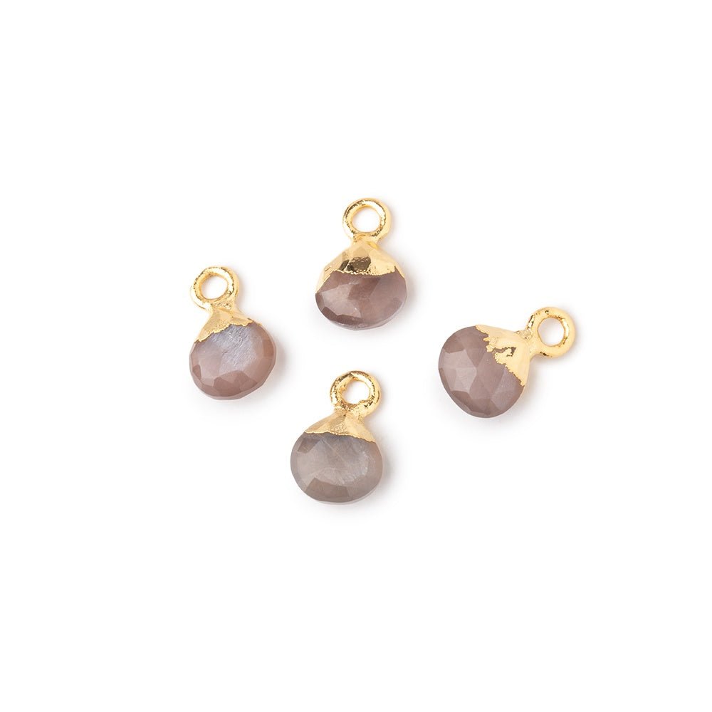 6mm Gold Leafed Chocolate Moonstone Faceted Heart Set of 4 Pendants
