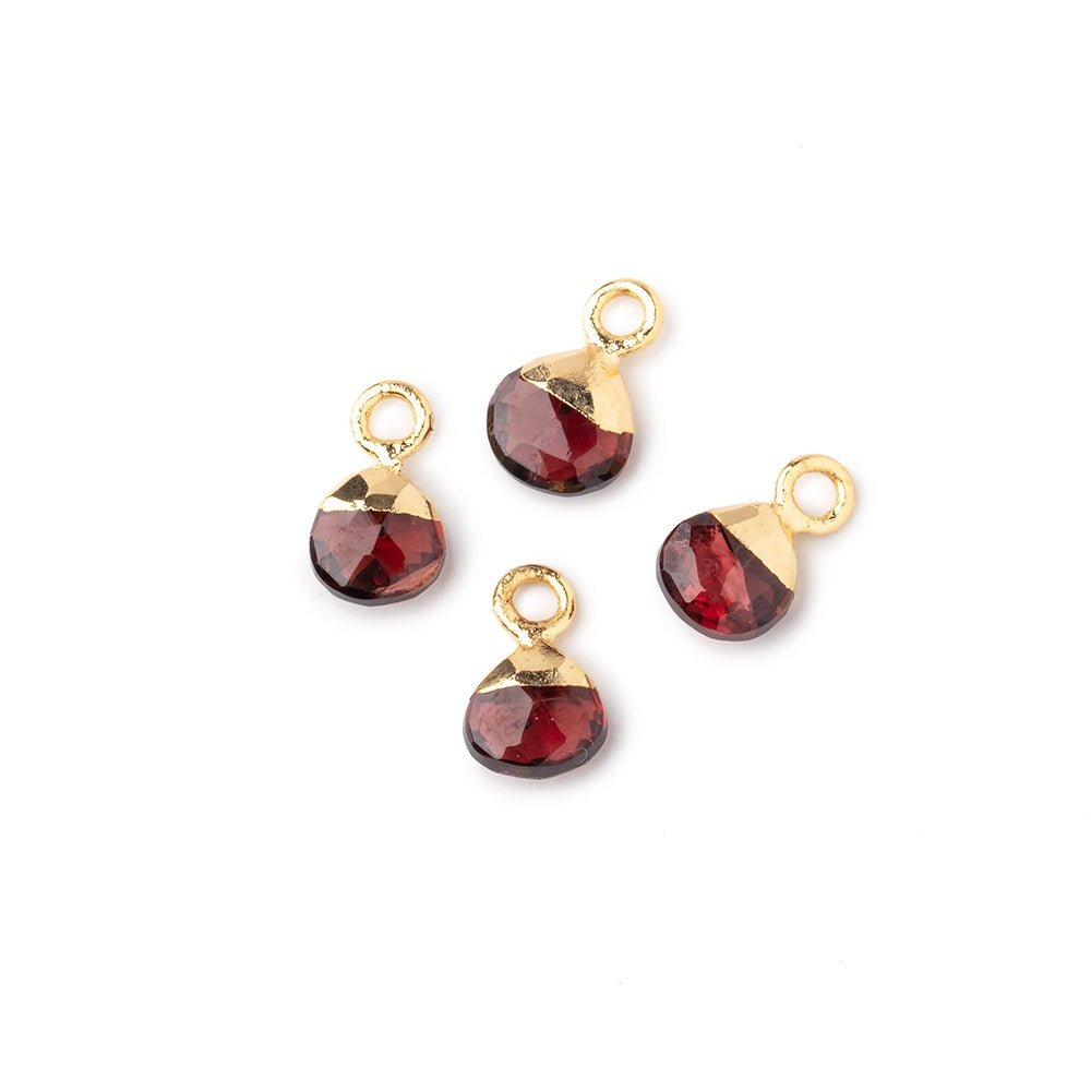 6mm Gold Leafed Garnet Faceted Heart Set of 4 Pendants