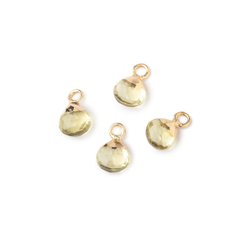 6mm Gold Leafed Lemon Quartz Faceted Heart Set of 4 Pendants