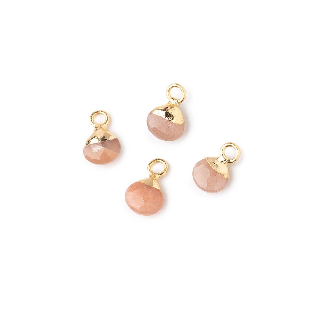 6mm Gold Leafed Peach Moonstone Faceted Heart Set of 4 Pendants