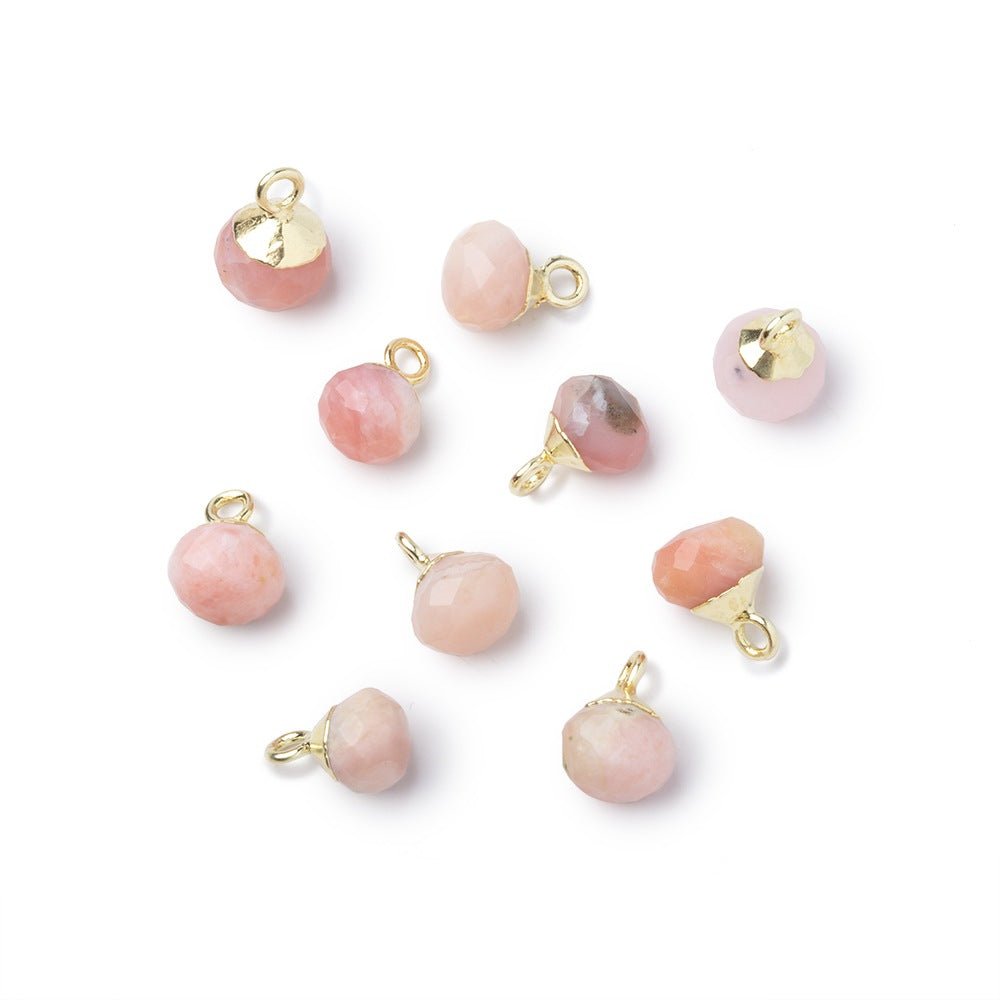 6mm Gold Leafed Pink Peruvian Opal Faceted Candy Kiss Focal 1 piece