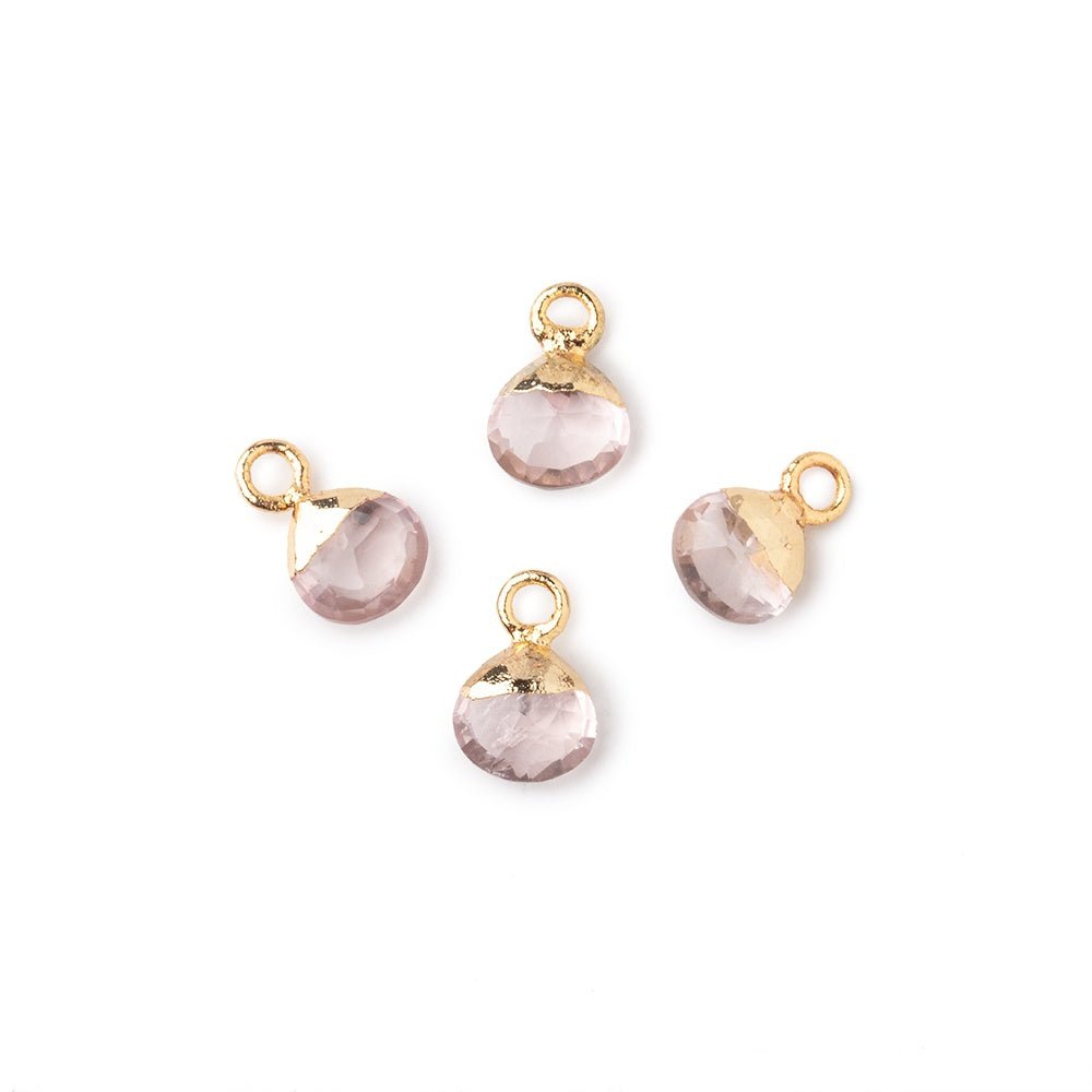 6mm Gold Leafed Rose Quartz Faceted Heart Set of 4 Pendants