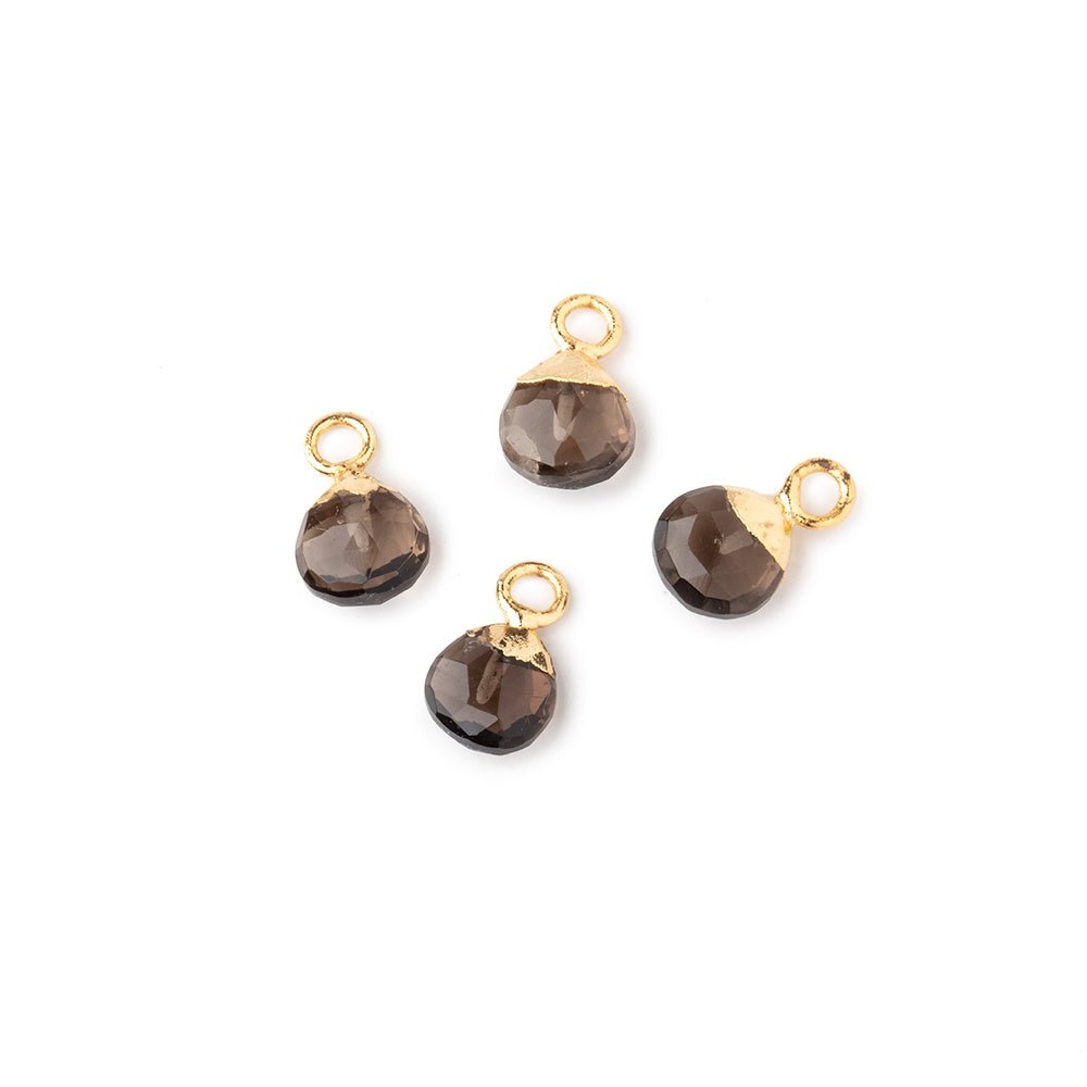 6mm Gold Leafed Smoky Quartz Faceted Heart Set of 4 Pendants