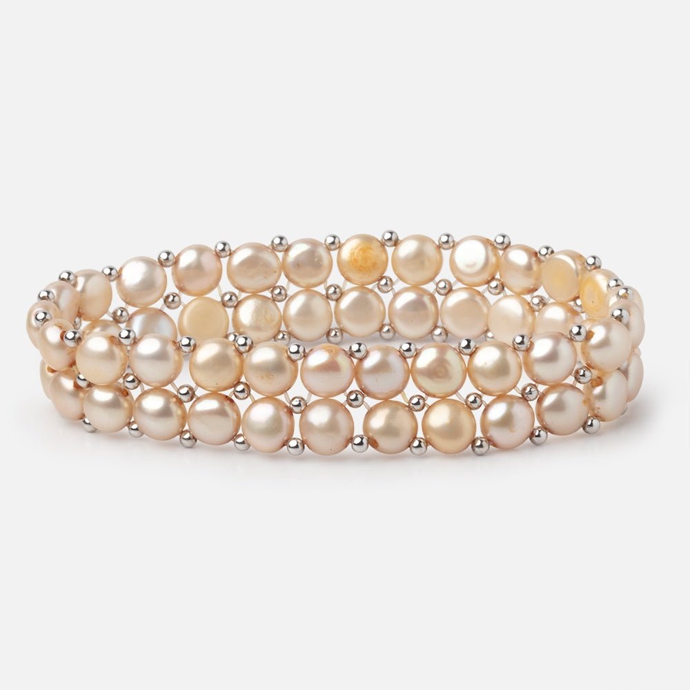 6mm Golden Double Drilled Button Pearls 7 inch 50 Beads