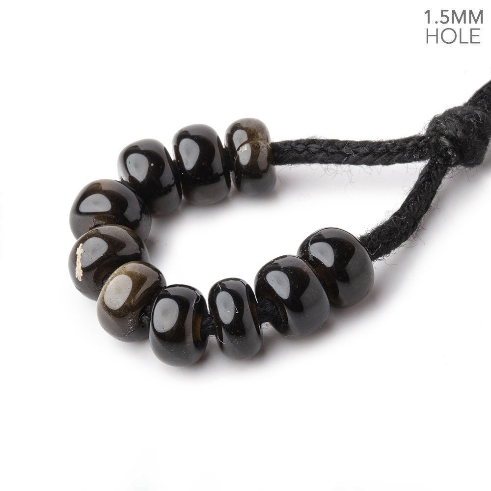 6mm Golden Sheen Obsidian 1.5mm Large Hole Plain Rondelle Set of 10