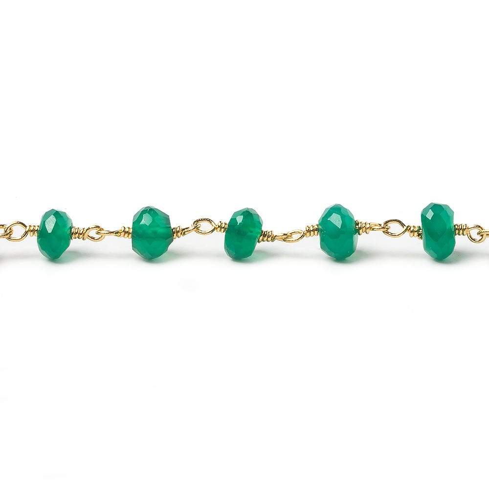 6mm Green Onyx faceted rondelle Gold Chain by the foot 30 pieces