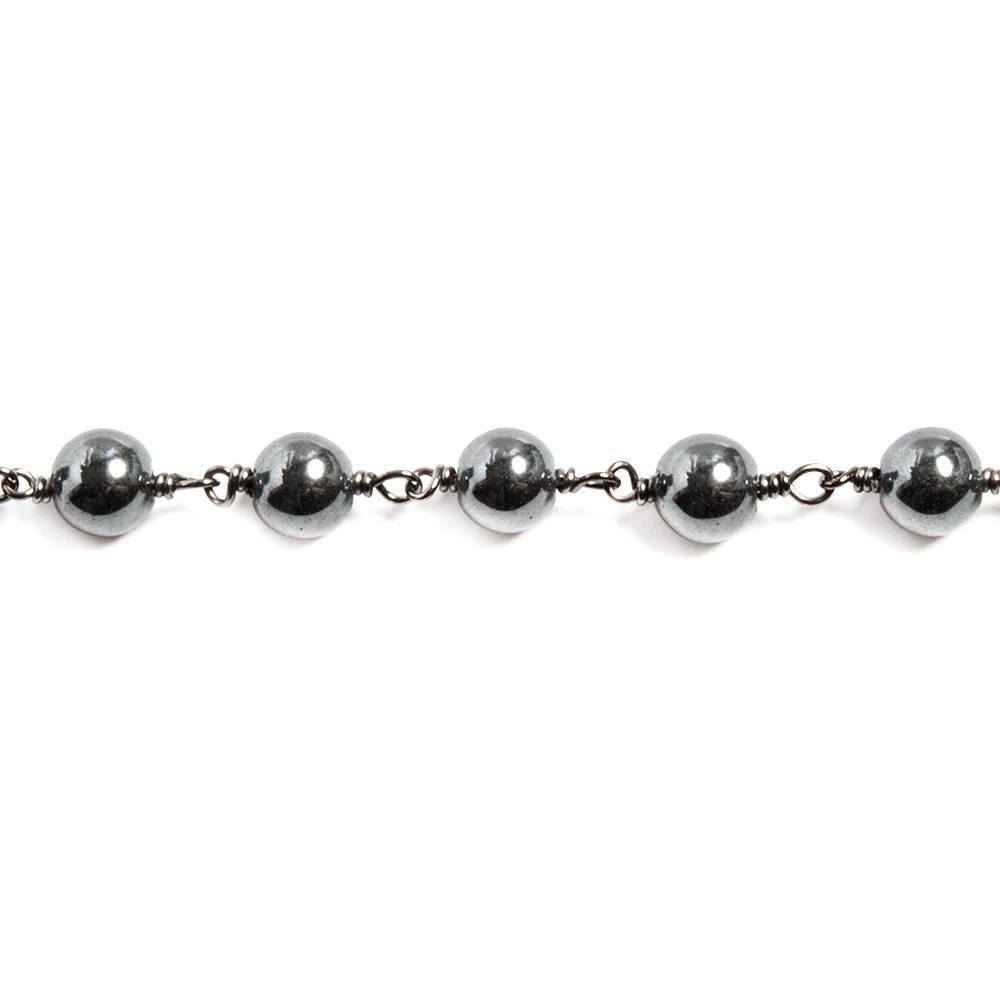 6mm Hematite plain round Black Gold plated Chain by the foot 25 beads