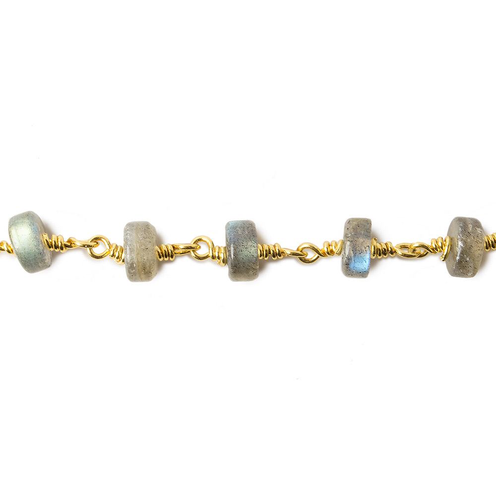 6mm Labradorite plain Heishi Gold Plated Chain by the foot