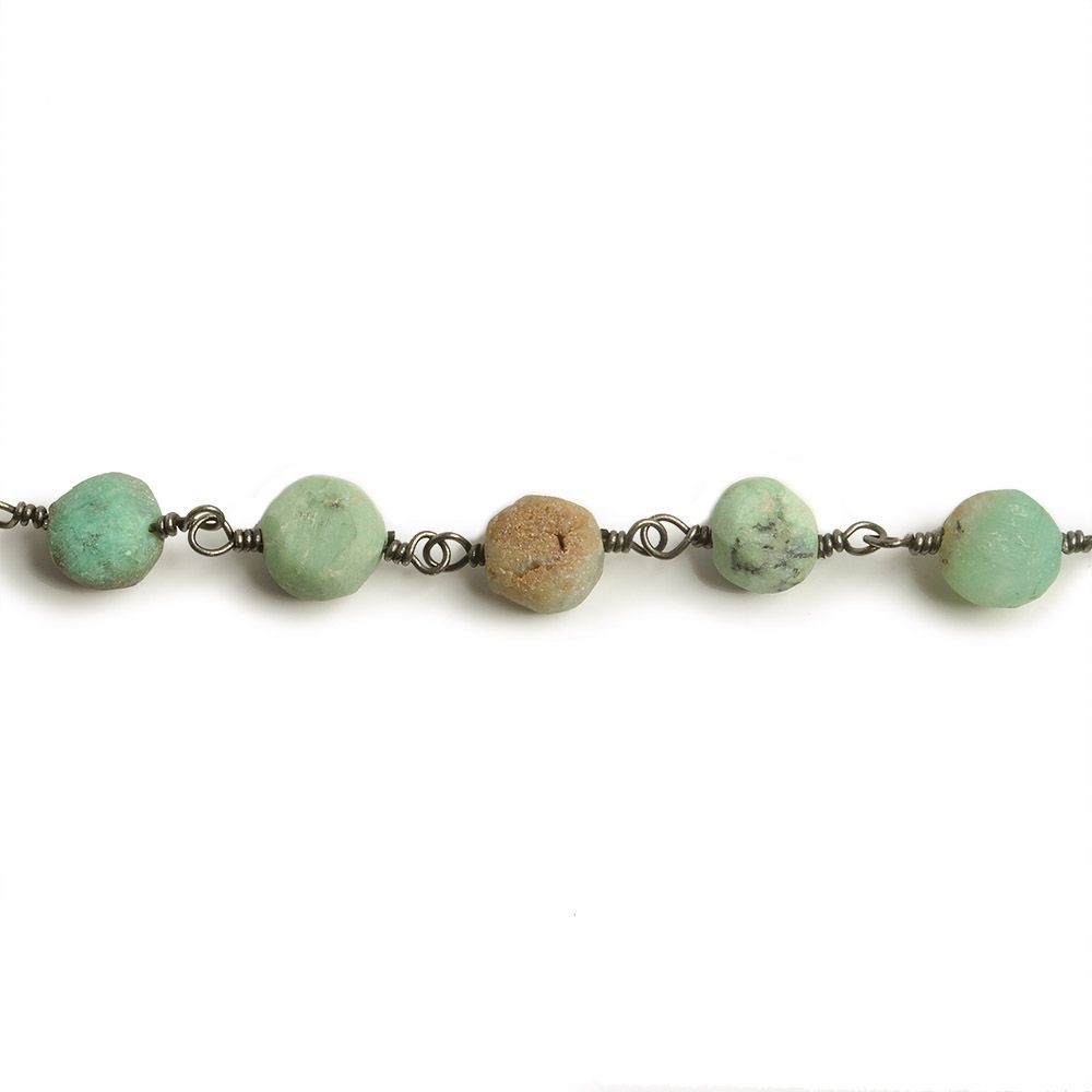 6mm Matte Chrysoprase plain coin Black Gold plated Chain by the foot with approximately 23 pieces