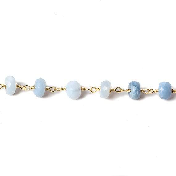 6mm Owyhee Denim Blue Opal faceted rondelle Gold Chain by the foot 30 pcs