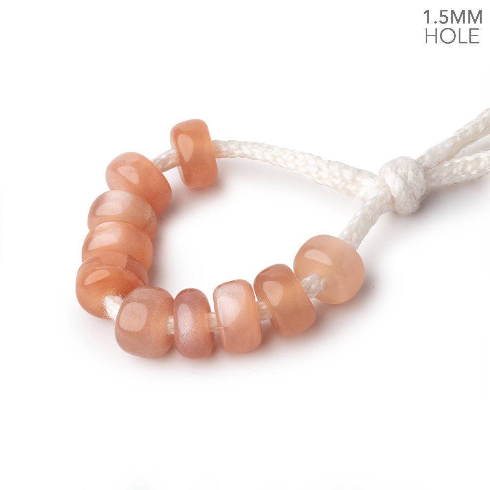 6mm Peach Moonstone 1.5mm Large Hole Plain Rondelle Set of 10