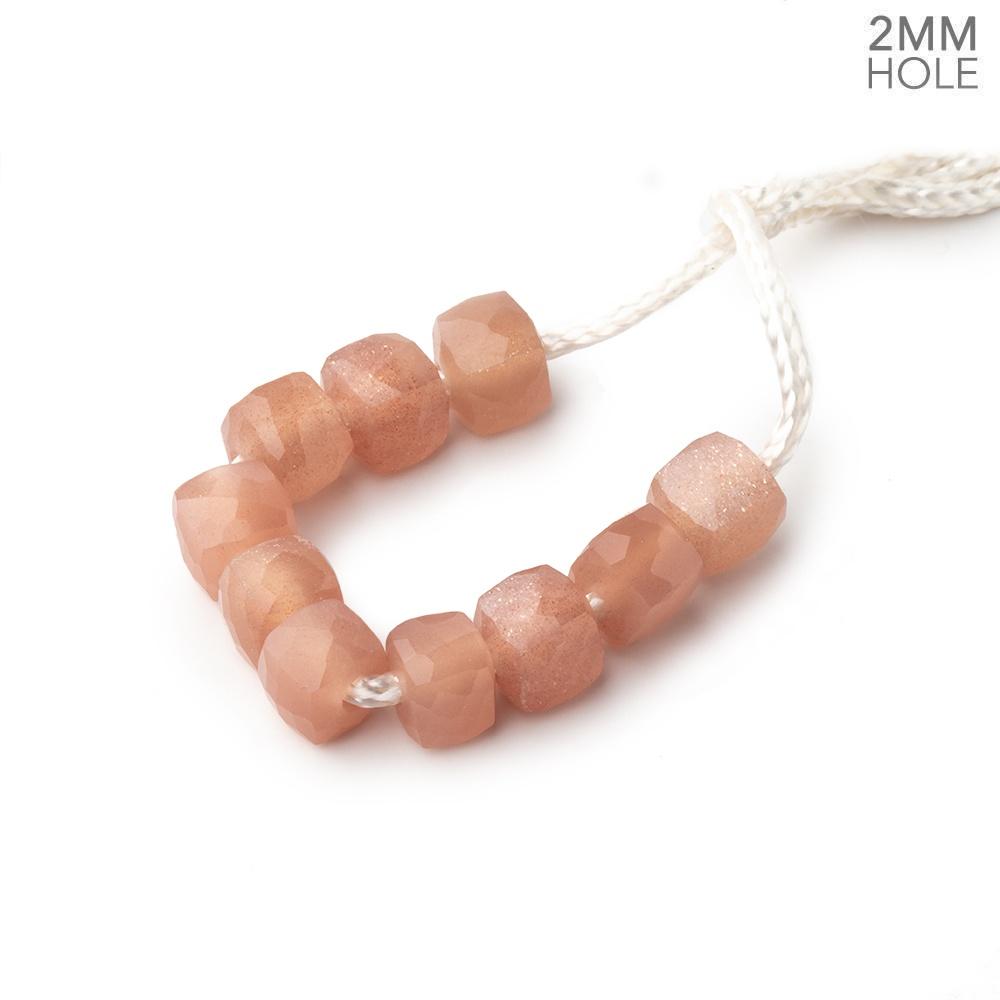 6mm Peach Moonstone 2mm Large Hole Faceted Cube Beads Set of 10