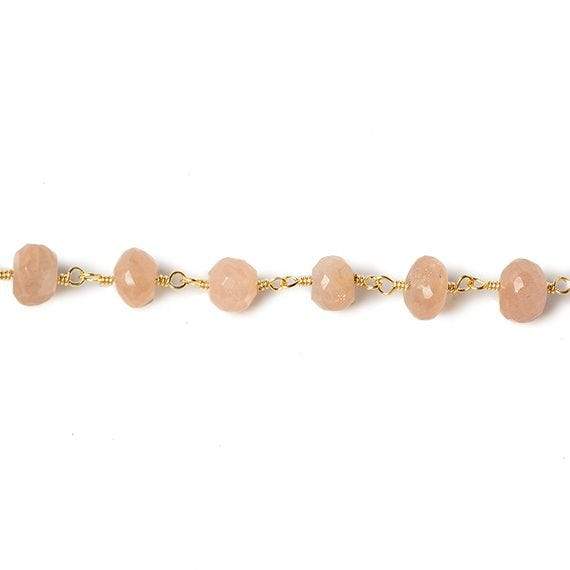 6mm Peach Moonstone faceted rondelle Gold Chain by the foot 30 pcs