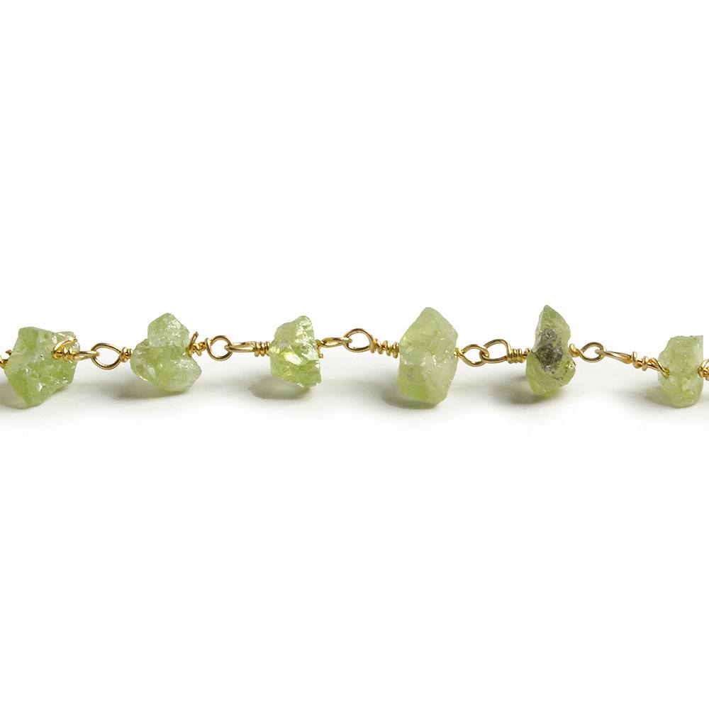 6mm Peridot chip Gold plated Chain by the foot with approximately 35 pieces