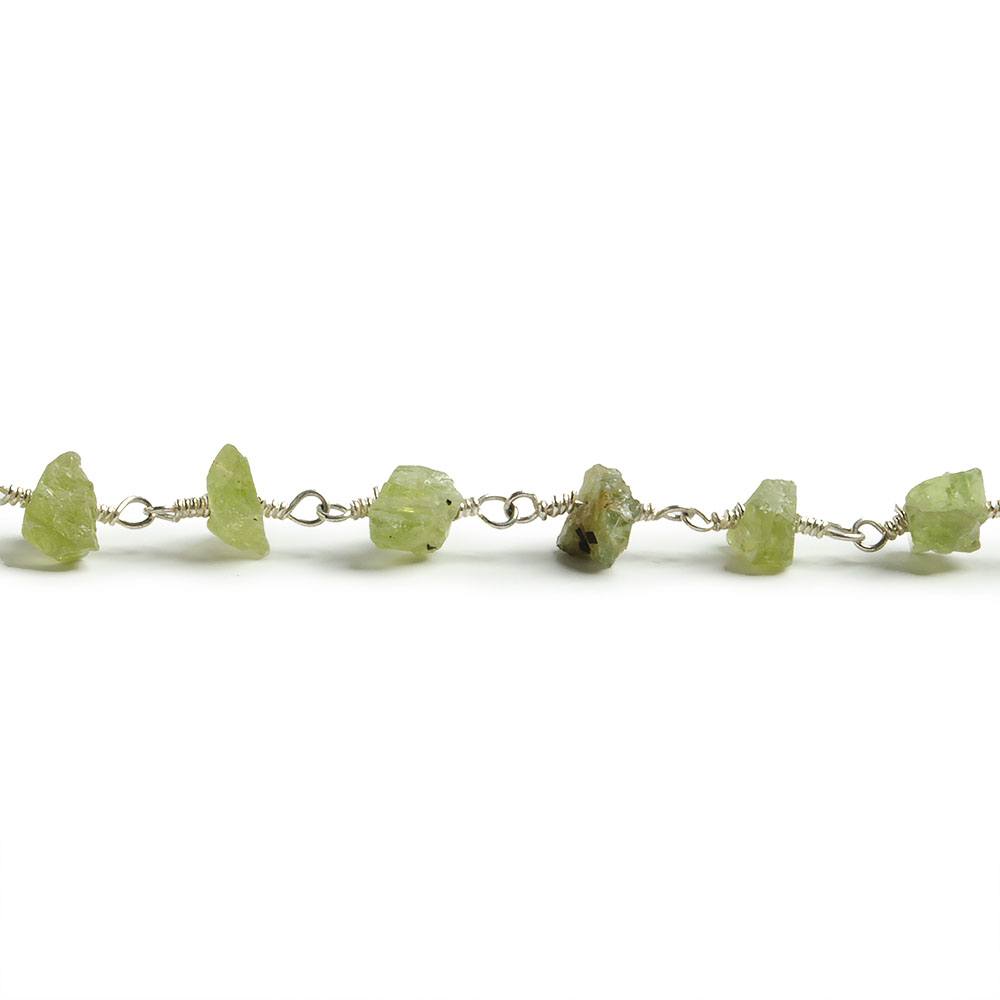 6mm Peridot chip Silver plated Chain by the foot with approximately 35 pieces