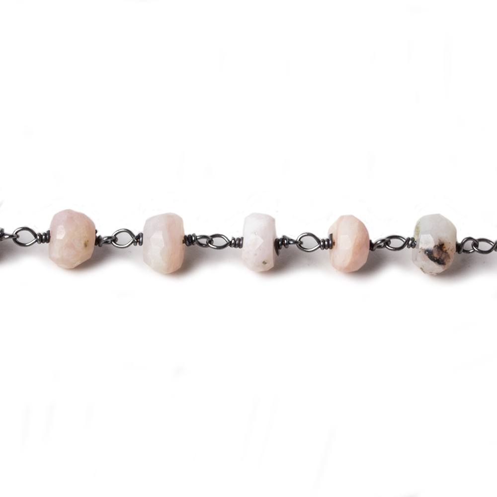 6mm Pink Peru Opal faceted rondelle Black Gold Chain by the foot 30 pcs