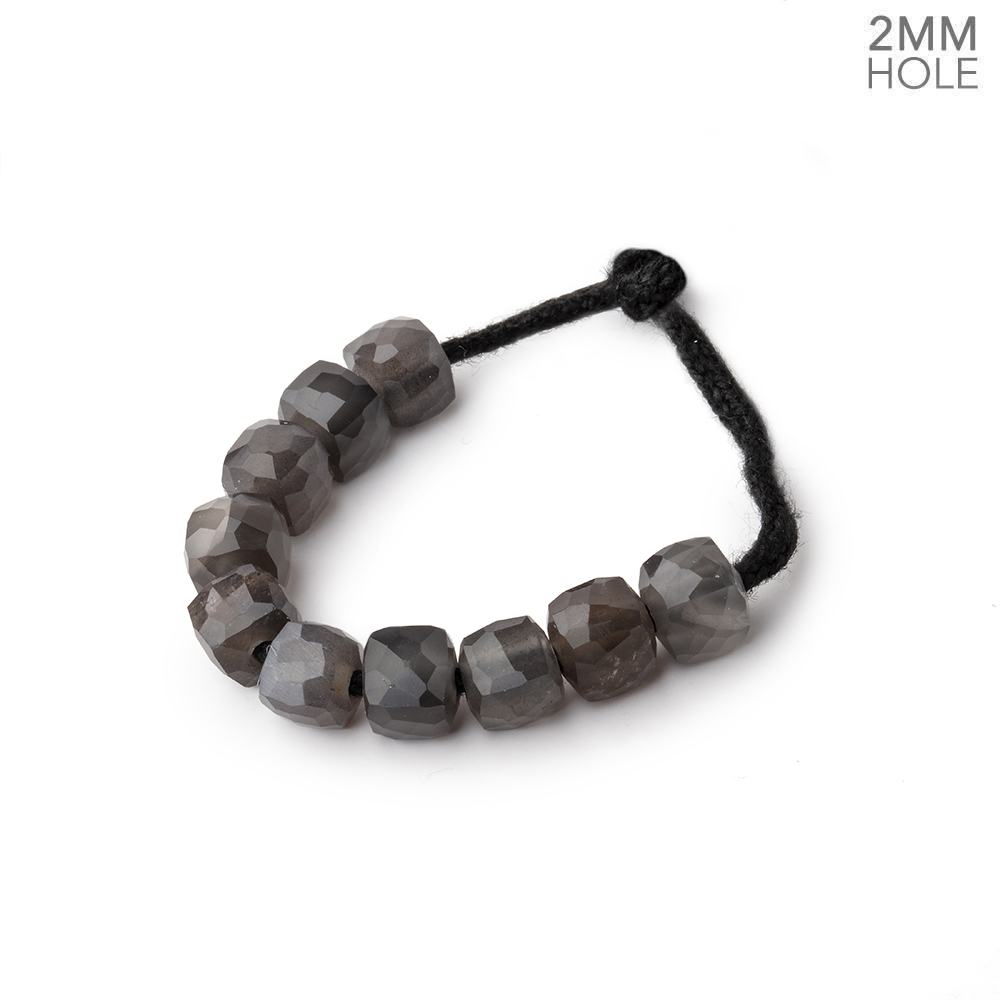 6mm Platinum Grey Moonstone 2mm Large Hole Faceted Cube Beads Set of 10