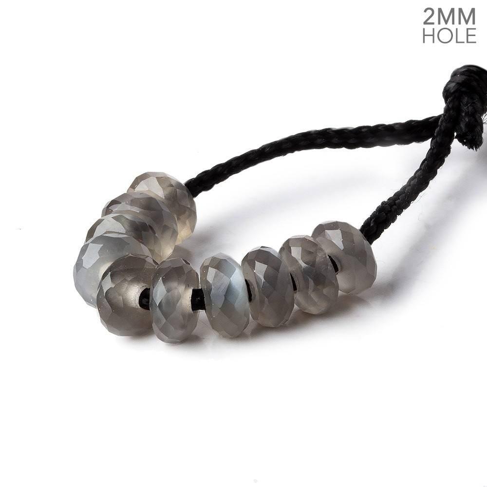 6mm Platinum Grey Moonstone 2mm Large Hole Faceted Rondelle Set of 10 Beads