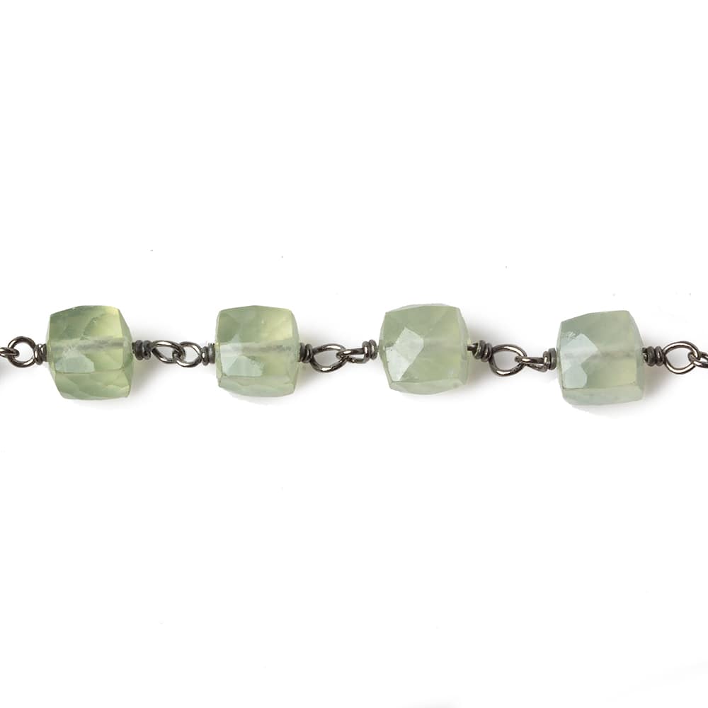 6mm Prehnite faceted cube Black Gold .925 Silver Chain by the foot 29 pieces