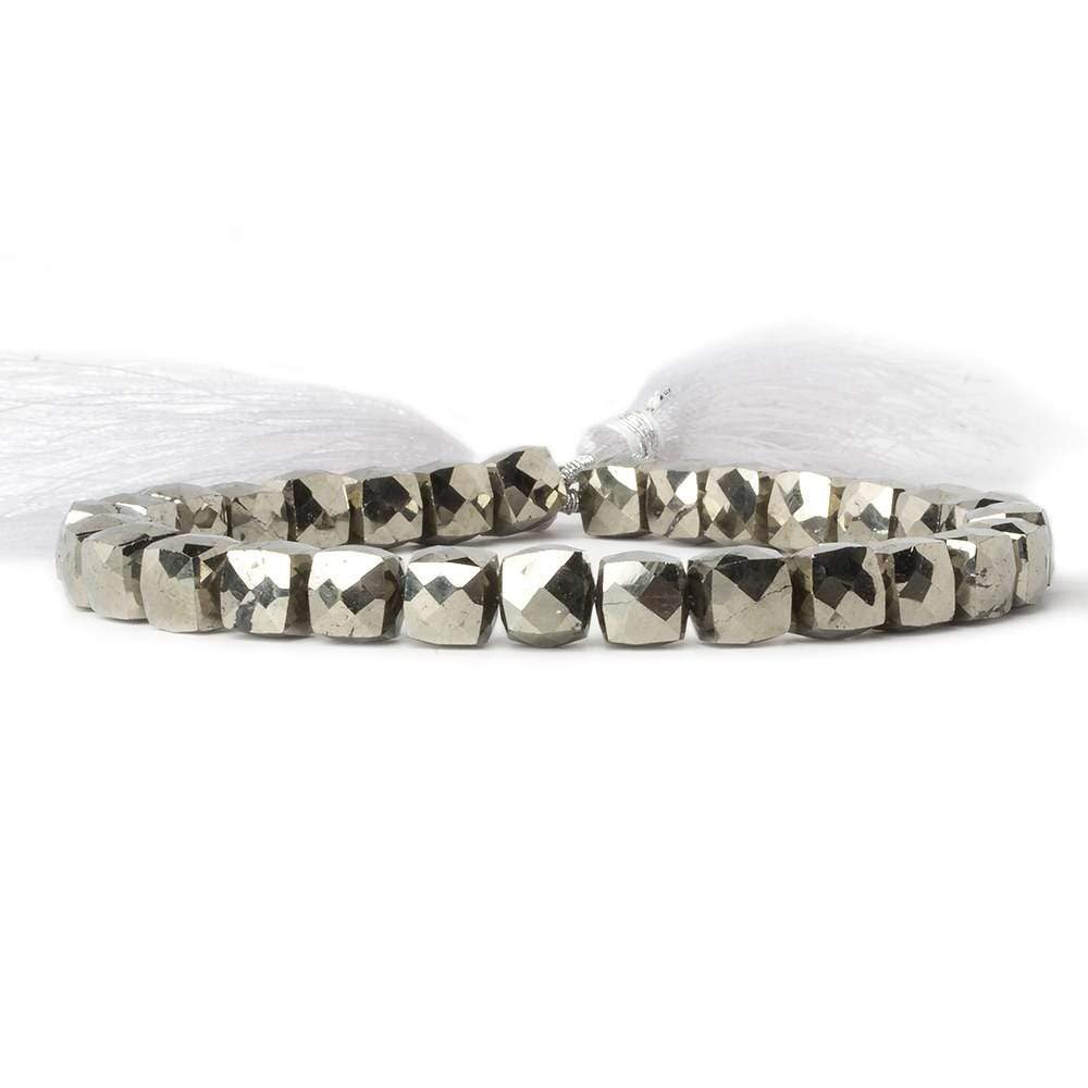 6mm Pyrite faceted cube beads 8 inch 29 pieces