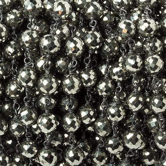 6mm Pyrite faceted round Black Gold .925 Chain by the foot 27 beads