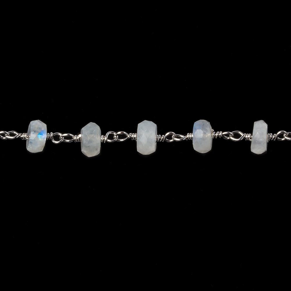 6mm Rainbow Moonstone faceted rondelle Silver Chain by the foot 30 pieces