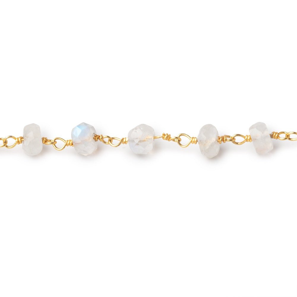 6mm Rainbow Moonstone Faceted Rondelles on Vermeil Chain