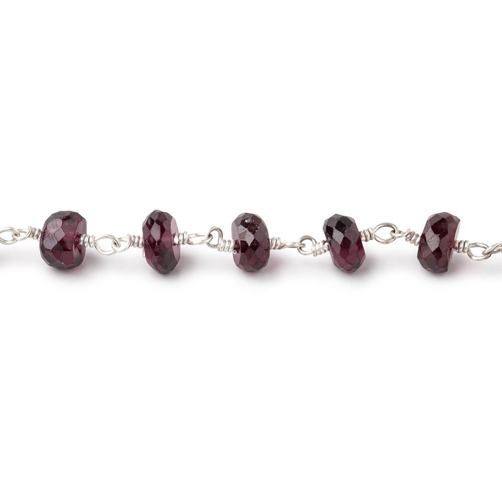 6mm Rhodolite Garnet Faceted Rondelles on .925 Sterling Silver Chain
