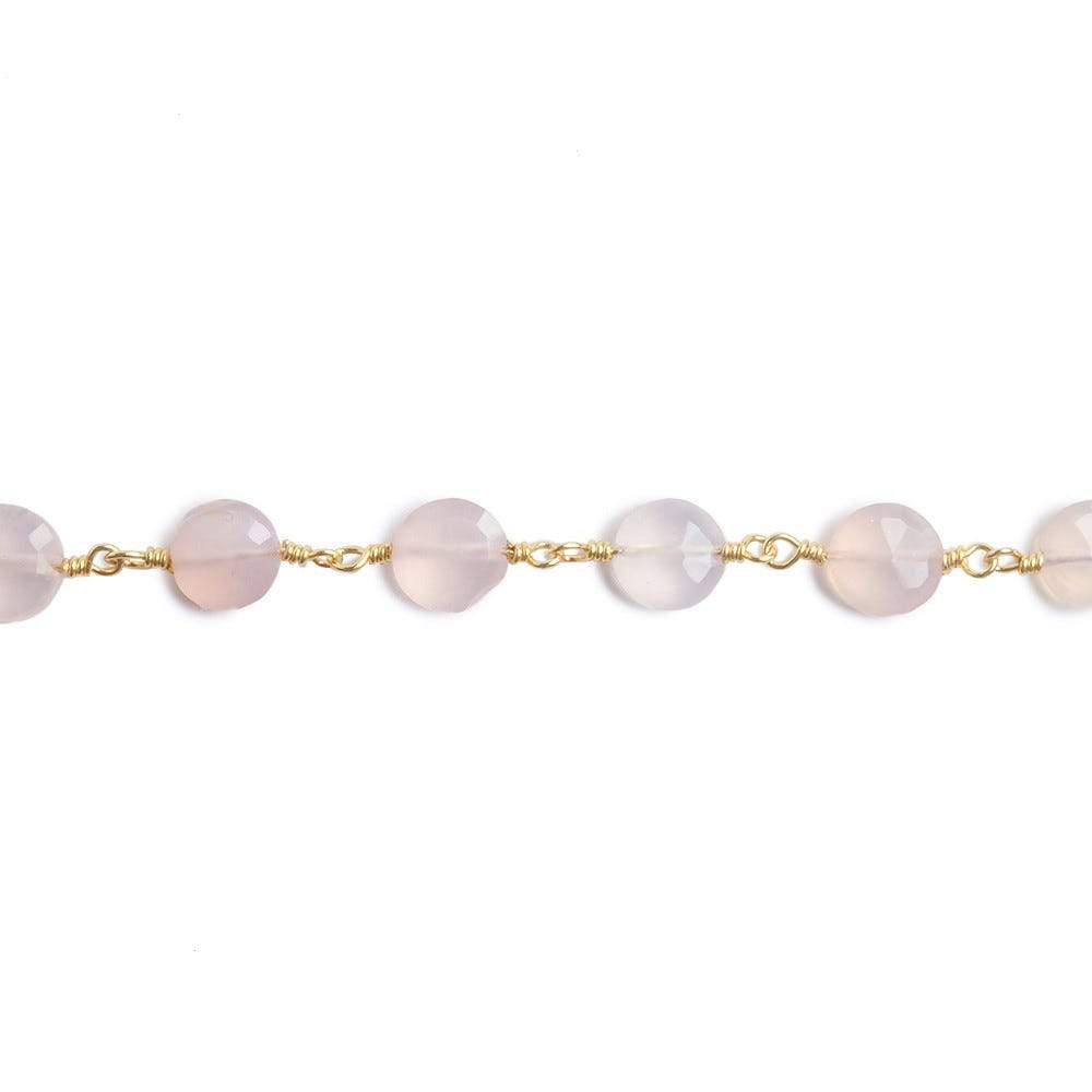 6mm Rose Chalcedony faceted coin Gold plated Chain by the foot 25 pieces