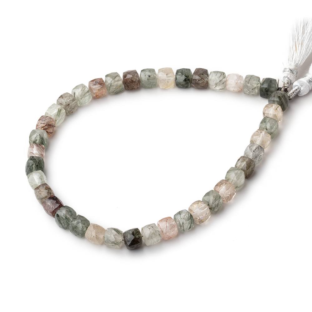 6mm Sagenitic Quartz faceted cube beads 8 inch 36 pieces