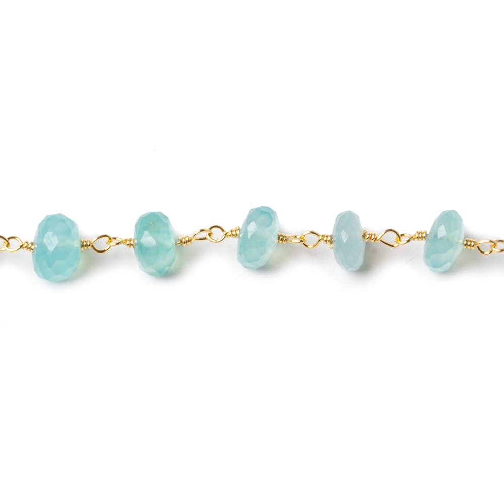 6mm Seafoam Blue Chalcedony faceted rondelle Gold Chain by the foot 33 beads