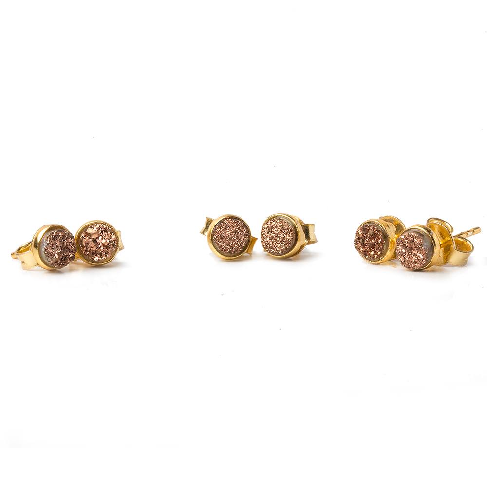 6mm Vermeil Bezel Rose Micro Drusy Coin Post Earring Set of 2 pieces
