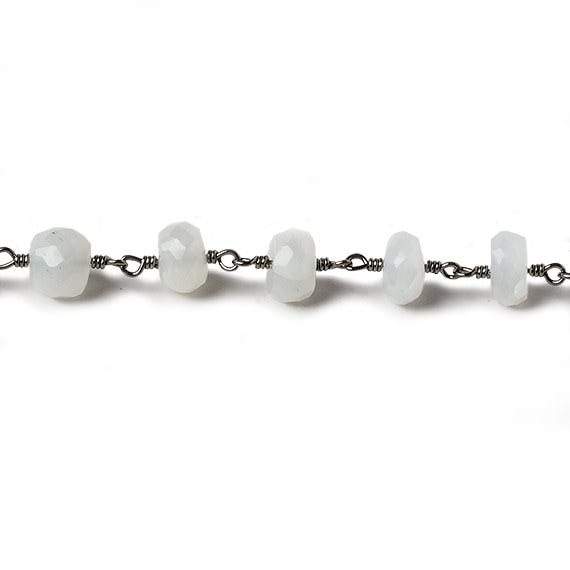 6mm White Moonstone faceted rondelle Black Gold Chain by the foot 30 pcs