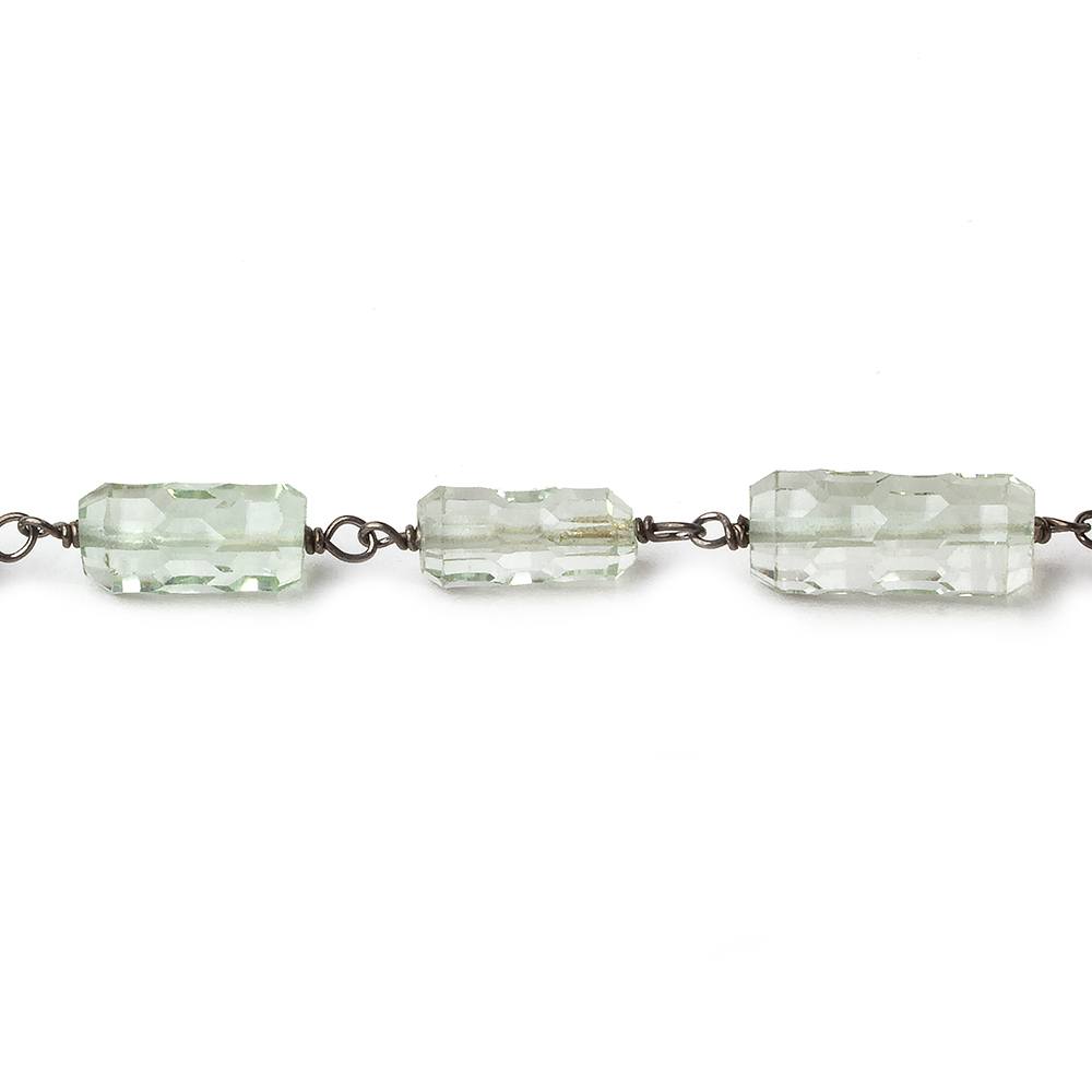 6x11-6x14mm Prasiolite Concave Faceted Tube Black Gold .925 Chain by the foot