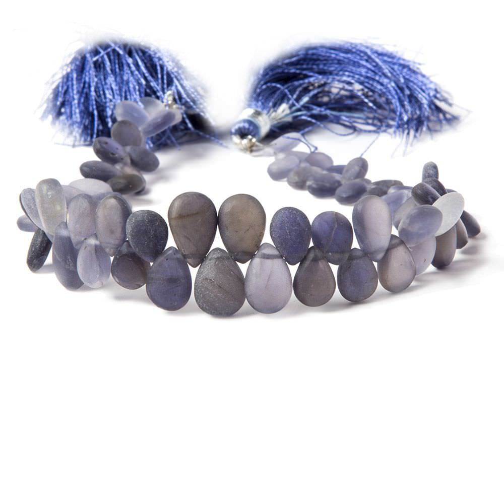 6x4-10x7mm Frosted Iolite Plain Pear Beads 8 inch 65 pieces
