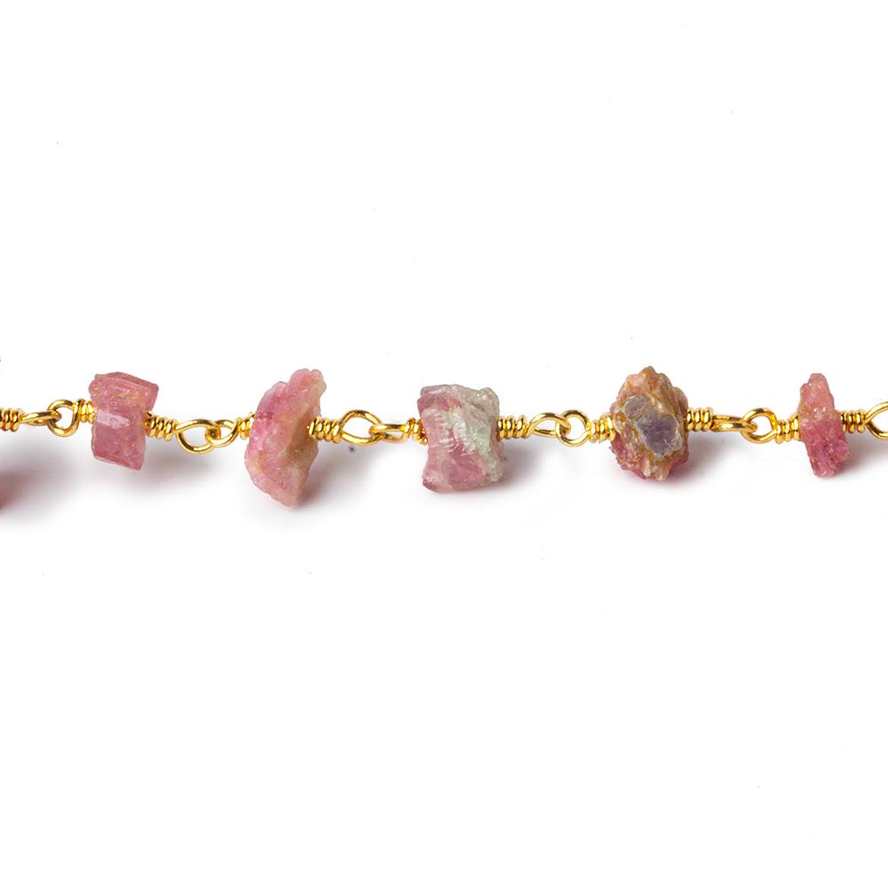 6x4-11x10mm Matte Pink Tourmaline Chips Gold plated Chain by the foot 28 pieces