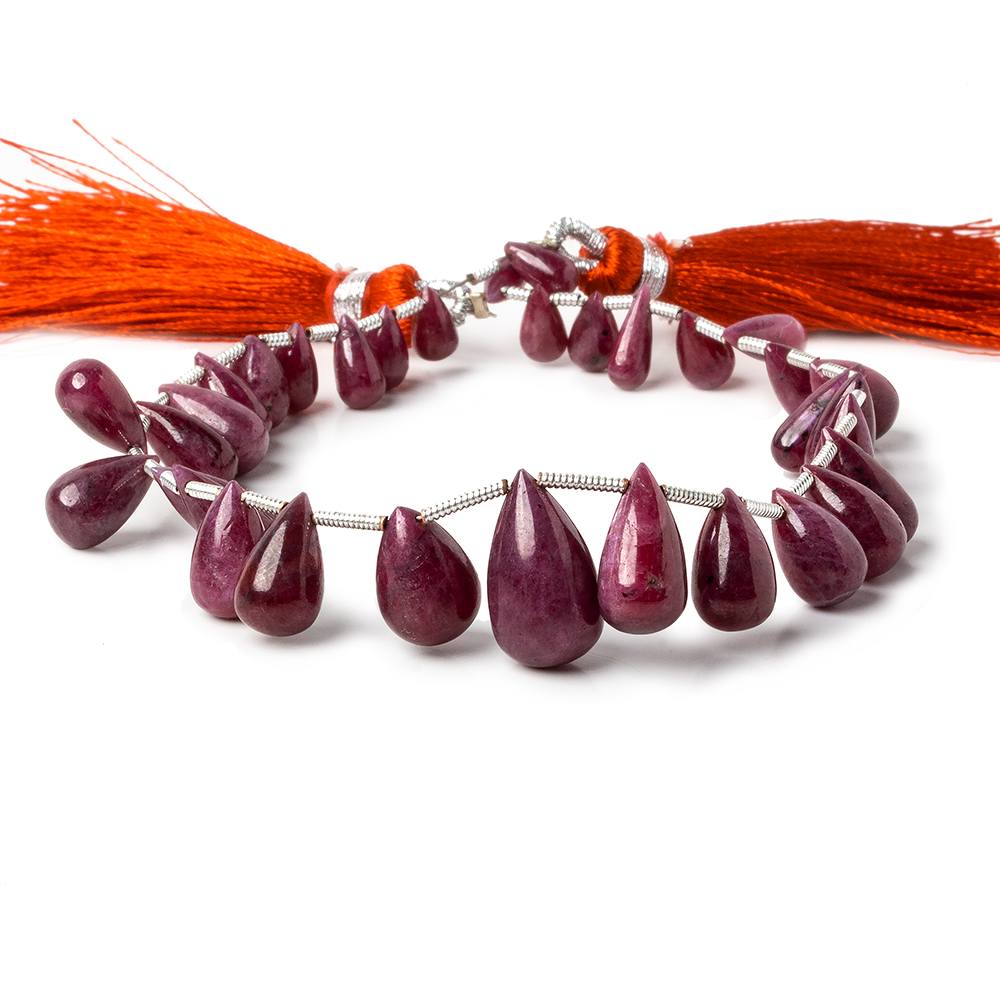 6x4-14x8mm Ruby Plain Tear Drop beads 8 inch 33 pieces AA
