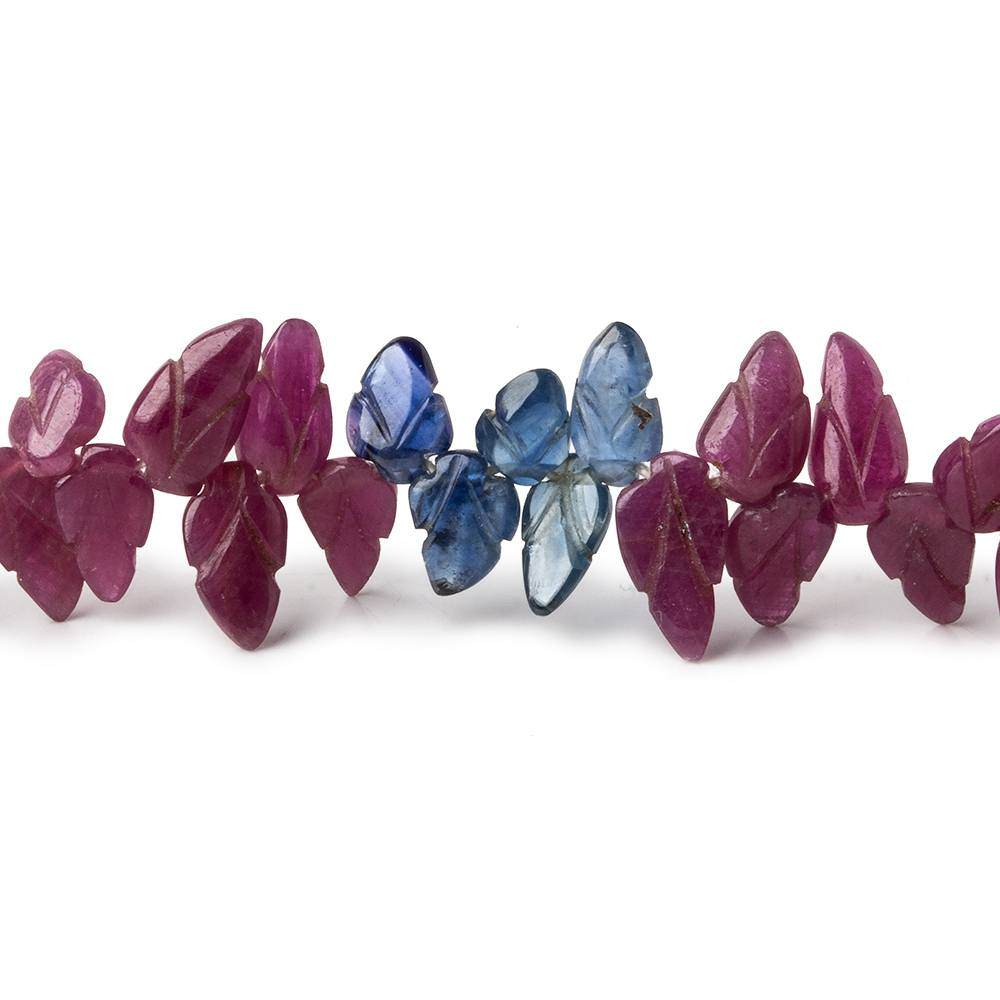 6x4-8x5mm Ruby and Blue Sapphire Carved Leaf Beads 8 inch 68 pieces