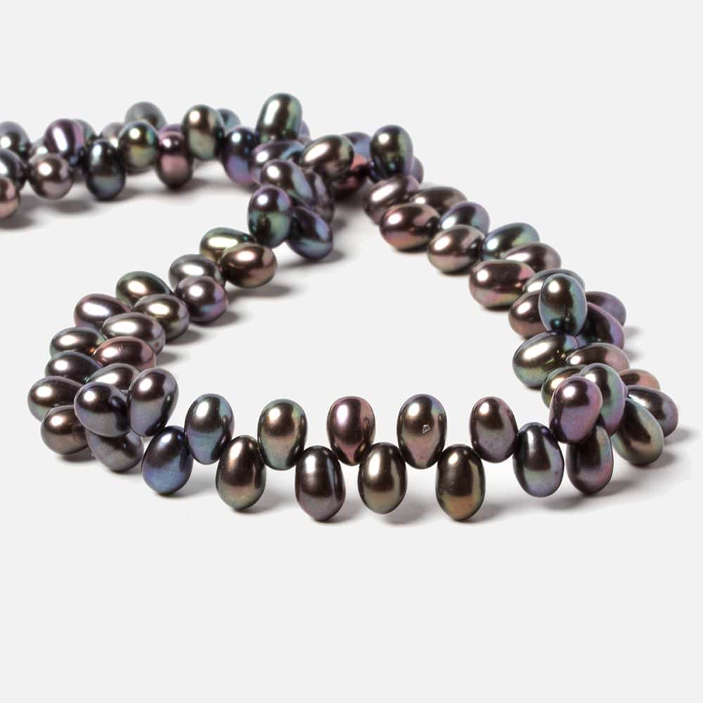 6x4.5-7x5mm Green Peacock Top Drill Oval Freshwater Pearls 15 inch 90 pieces