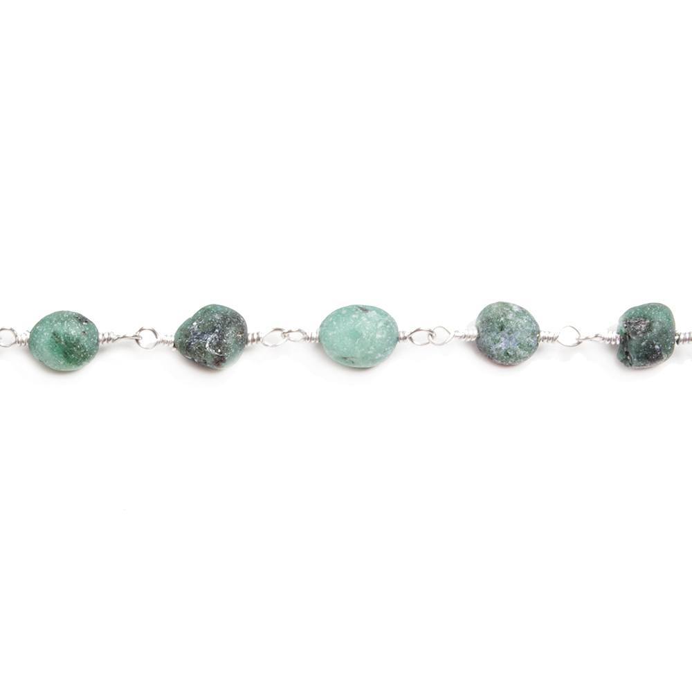 6x4mm Matte Emerald plain nugget Silver plated Chain by the foot 29 pieces