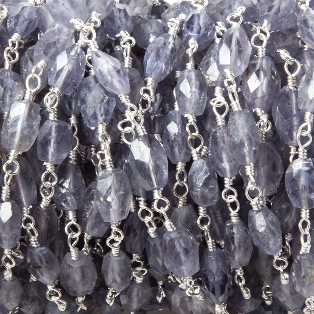 6x5-8x5mm Iolite faceted nugget Silver Chain by the foot 21 pieces