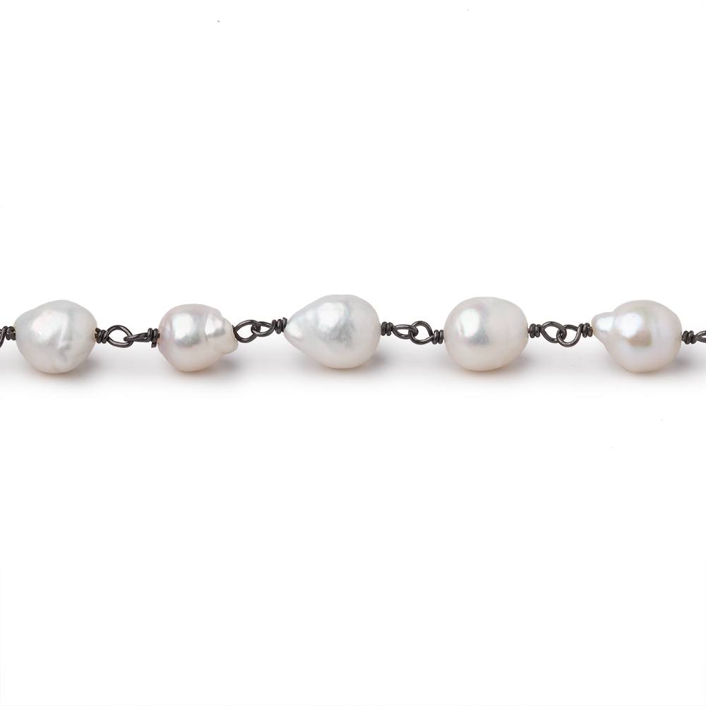 6x5-8x6mm White Petite Ultra Baroque Pearls on Black Gold .925 Chain