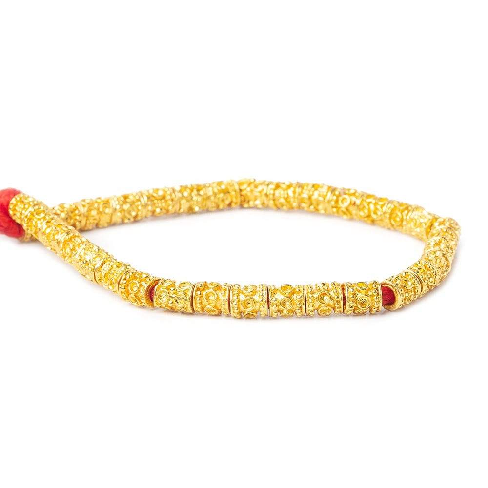 6x5mm 22kt Gold Plated Copper Bead Miligrain and Circle Tube Large Hole 8 inch 33 pieces