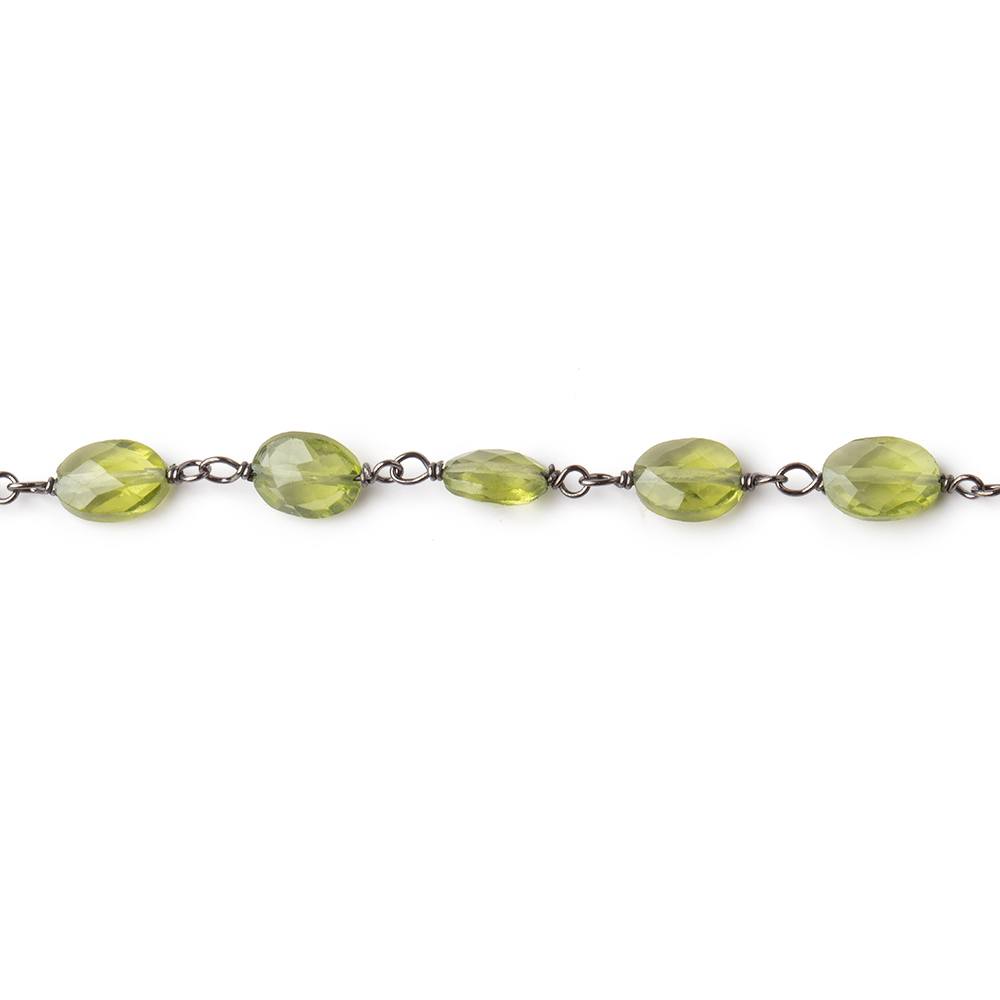 6x5mm Peridot Faceted Oval Beads on Black Gold over .925 Silver Chain